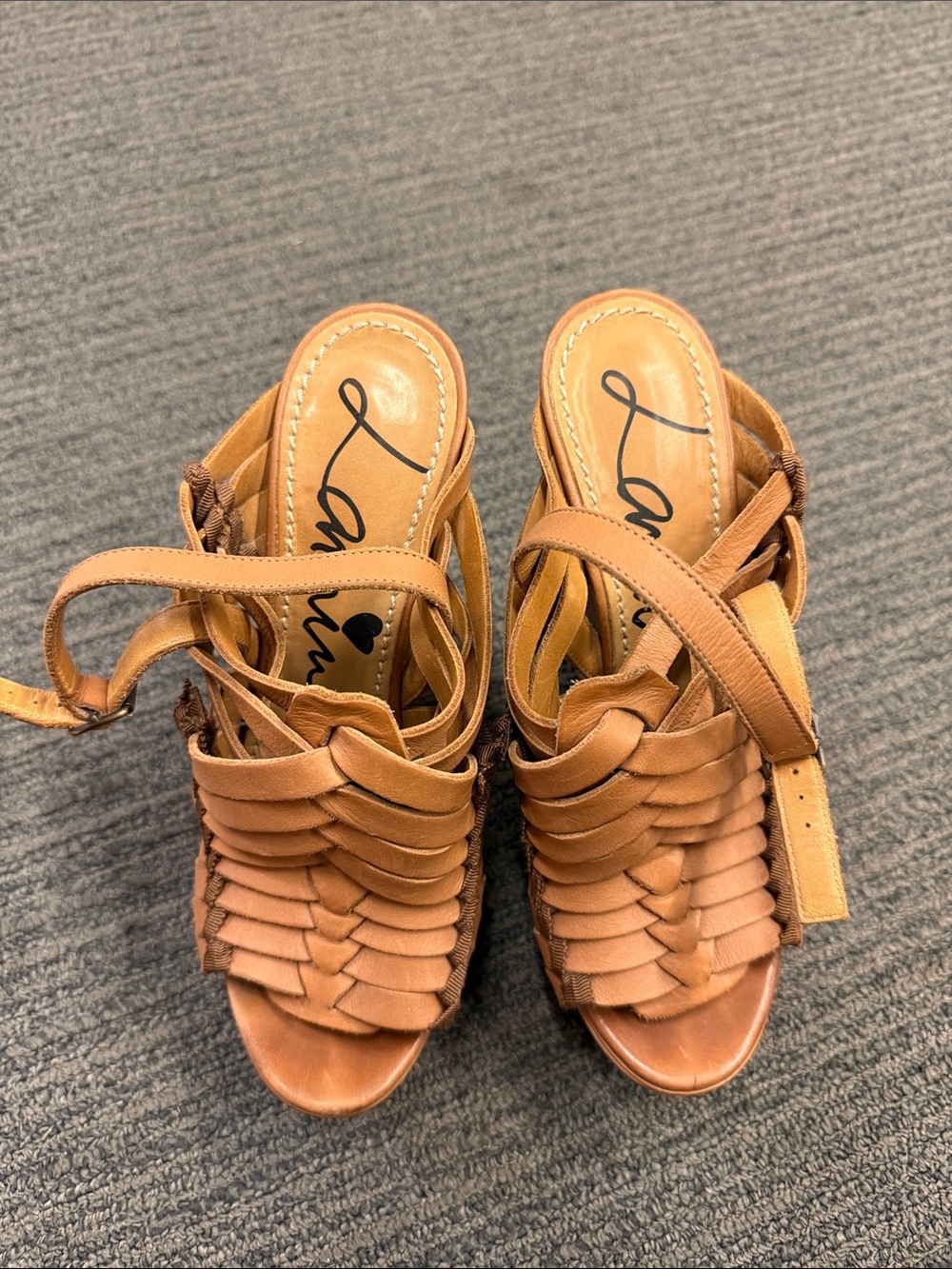 Lanvin Tan Woven Leather Strappy Heels